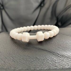 Fit Life White Dumbbell Beaded Rubber Bracelet